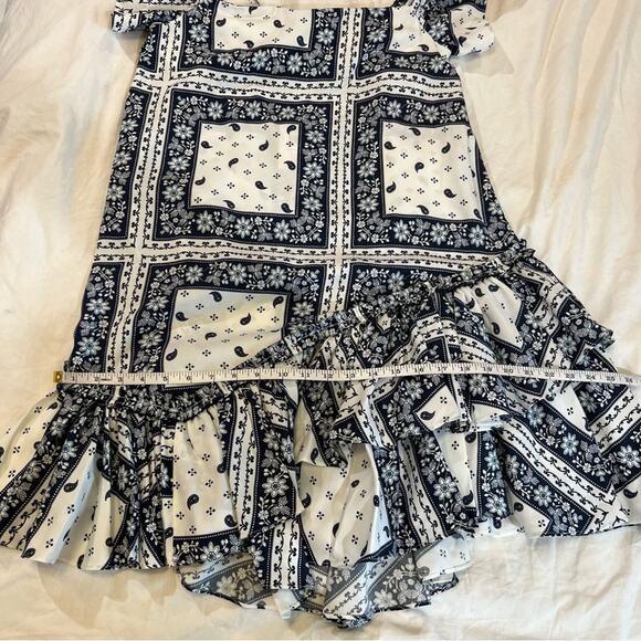 Cinq a Sept NWT Minella OTS Paisley Mini Ruffle Party Dress size 4 Navy Ivory - Picture 10 of 14